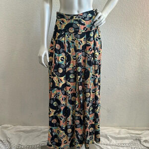 Awesome 1990s Novelty Record Music Print Vintage 90s High Waisted Maxi Skirt